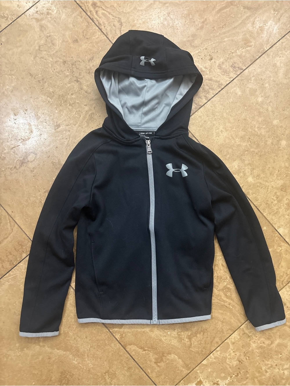 Under Armour Kids Black Hooded Full Zip Jacket with Gray Trim